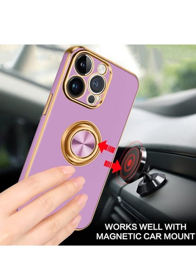 YoYoTech iPhone 15 Pro Max Soft Silicon Shockproof Luxury Gold Lining Case Rotatable Magnetic Ring Holder Kickstand Cover Full Camera Protection.(Light Purple)  - Image 4
