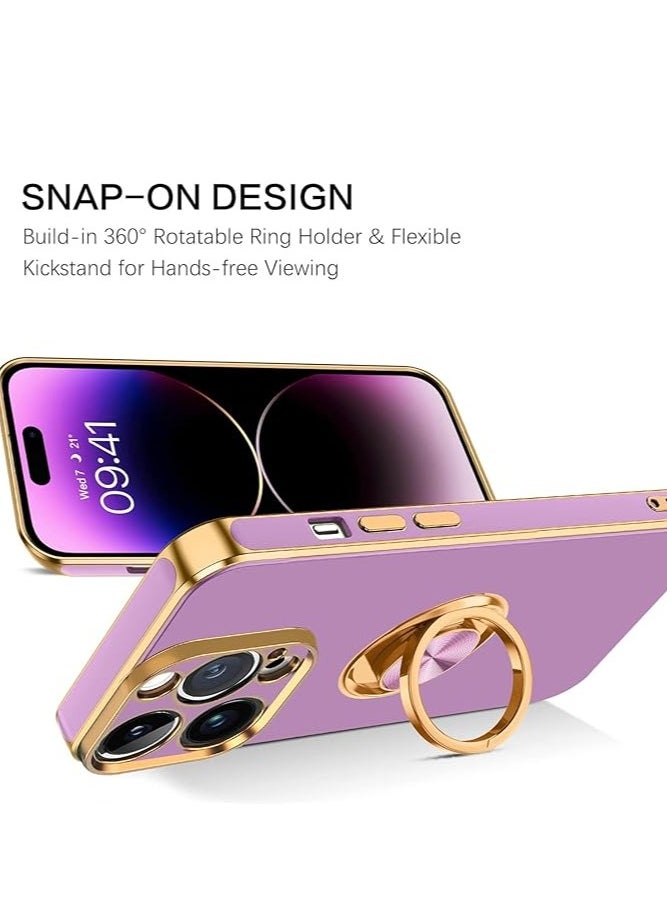 YoYoTech iPhone 15 Pro Max Soft Silicon Shockproof Luxury Gold Lining Case Rotatable Magnetic Ring Holder Kickstand Cover Full Camera Protection.(Light Purple)  - Image 2