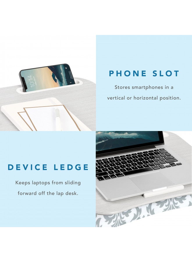 LapGear XL Designer Lap Desk with Phone Holder and Device Ledge - Gray Damask - Fits up to 17.3 Inch Laptops - Style No. 45524 - Image 4