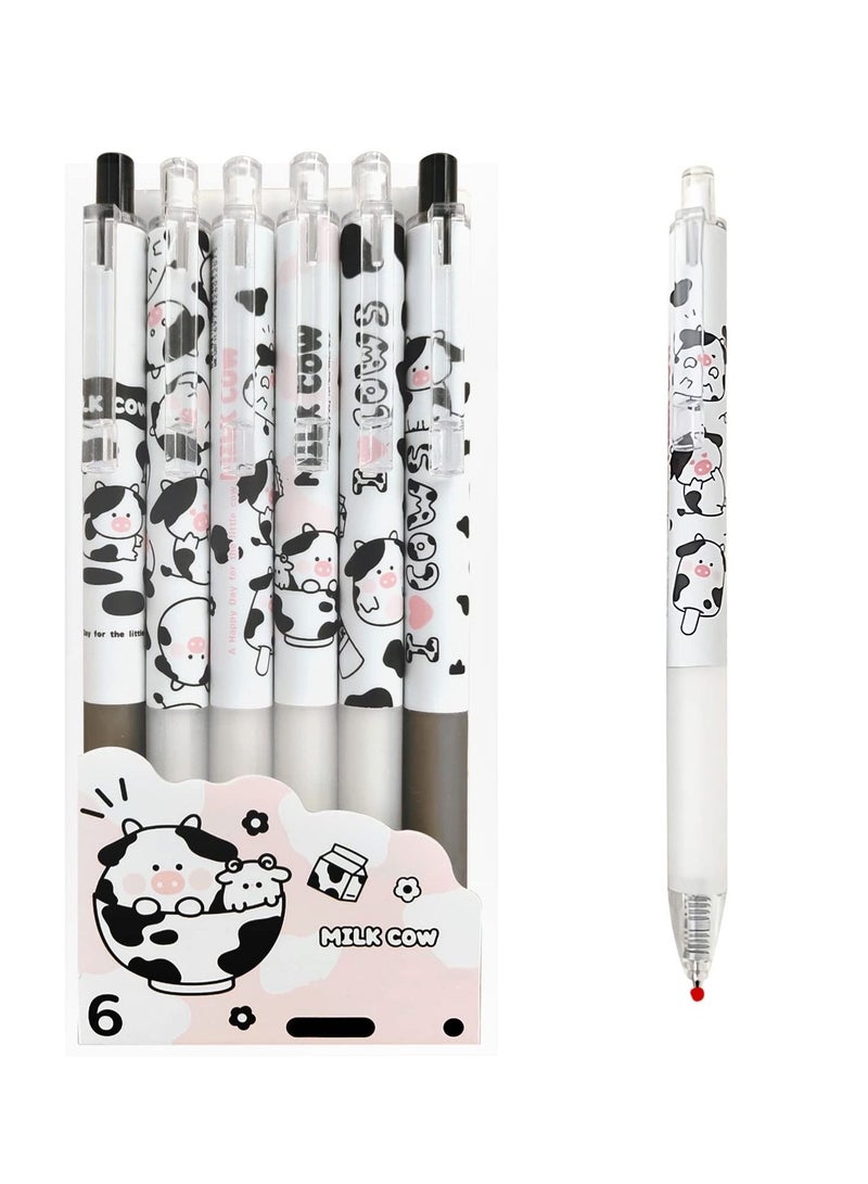 SYOSI Cute Pens Kawaii 0.5mm Black Ink Gel Pens Fine Point Smooth Writing Ballpoint for Office School Supplies Nice Fun Gifts for Kids Girls Women Pens for Journaling, Pack of 6pcs (Little Milky Cow) - Image 1