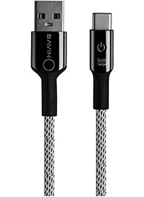 كابل بافين CB-157 للشحن السريع، مع خاصية الفصل التلقائي، مصنوع من النايلون المضفر، بقوة 2.4 أمبير، مناسب لمنفذ USB إلى Type-C