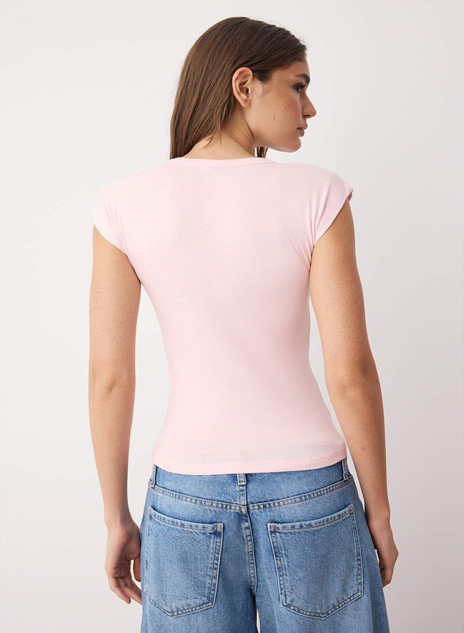 trendyol Light Pink Premium Viscose/Soft Fabric Fitted/Slim Fit Moon Sleeve Stretch Knitted Blouse - Image 4