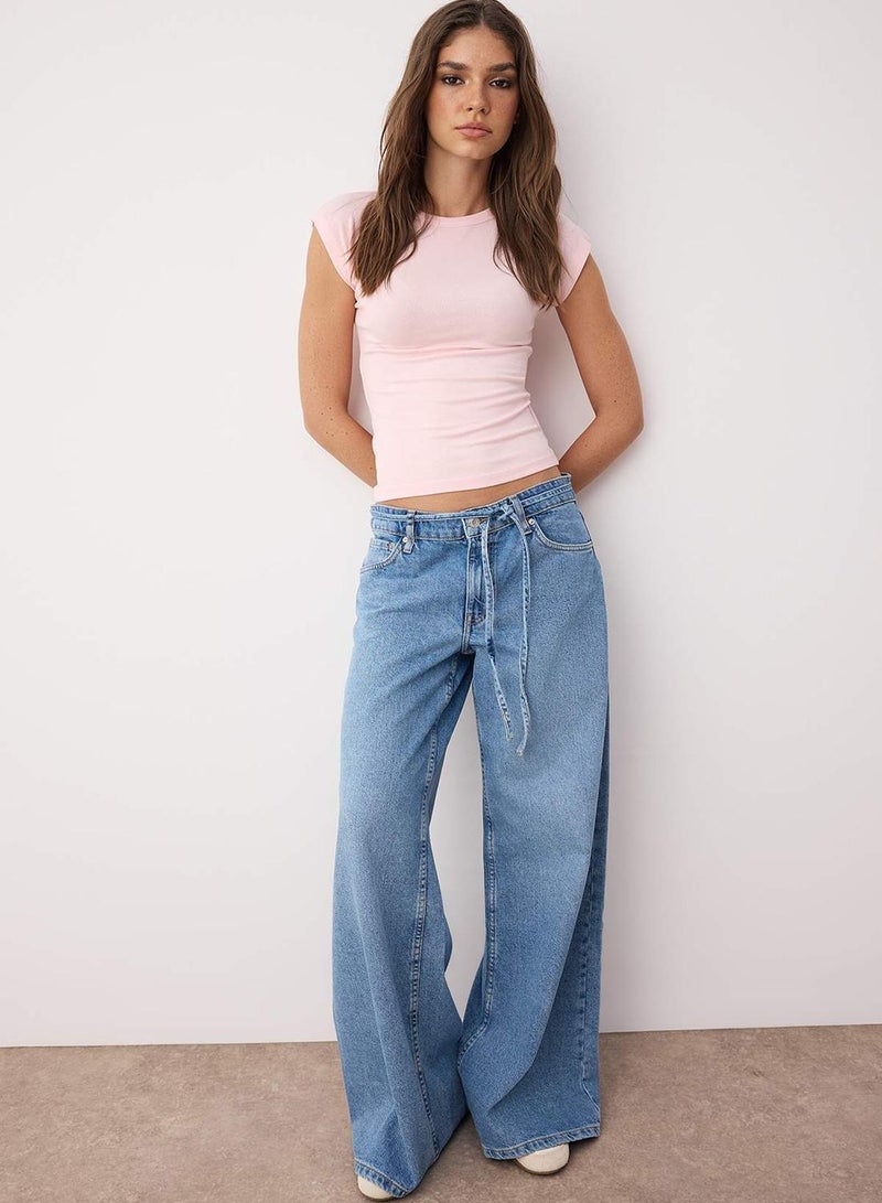 trendyol Light Pink Premium Viscose/Soft Fabric Fitted/Slim Fit Moon Sleeve Stretch Knitted Blouse - Image 2