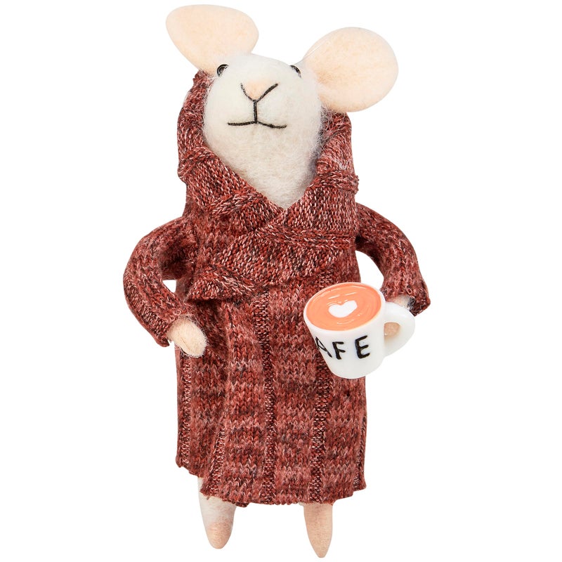 Primitives by Kathy Houserobe Mouse Collectible Critter, Wearing Cute Knitted houserobe/Holding Heart Foam Latte. Coordinate with Our Other Collectible Critters/Figurines for a Fun Bathroom Display - Image 3