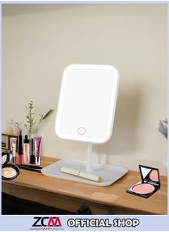 ZCM-HAPPY Square LED Makeup Mirror – Touch Adjustable Lighting Desktop Dressing Table Mirror Square Base  - Image 1