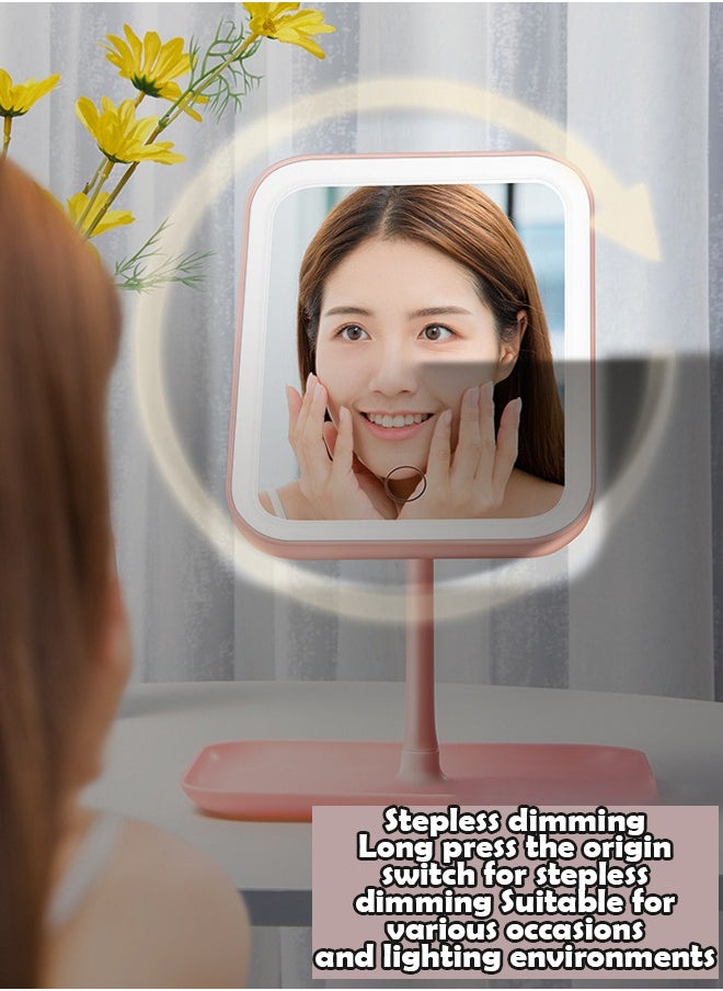 ZCM-HAPPY - Square LED Makeup Mirror – Touch Adjustable Lighting Desktop Dressing Table Mirror Square Base - Image 1
