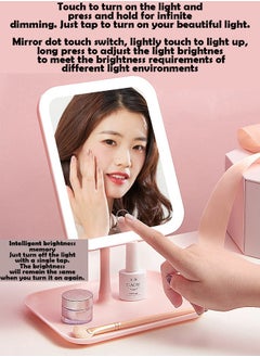 ZCM-HAPPY Square LED Makeup Mirror – Touch Adjustable Lighting Desktop Dressing Table Mirror Square Base  - Image 5