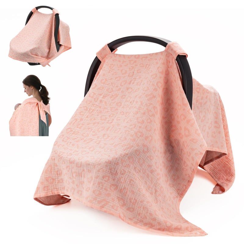 SERAPHY 2-in-1 Muslin Baby Car Seat Cover & Nursing Cover, Soft Lightweight Breastfeeding Cover for Boys and Girls,Breathable Canopy for Infant Carseat & Stroller for Summerâ€”Love - Image 1