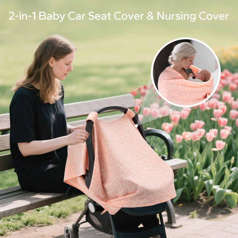 SERAPHY 2-in-1 Muslin Baby Car Seat Cover & Nursing Cover, Soft Lightweight Breastfeeding Cover for Boys and Girls,Breathable Canopy for Infant Carseat & Stroller for Summerâ€”Love - Image 4
