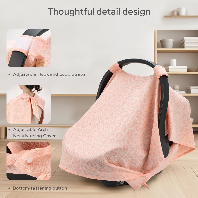 SERAPHY 2-in-1 Muslin Baby Car Seat Cover & Nursing Cover, Soft Lightweight Breastfeeding Cover for Boys and Girls,Breathable Canopy for Infant Carseat & Stroller for Summerâ€”Love - Image 5