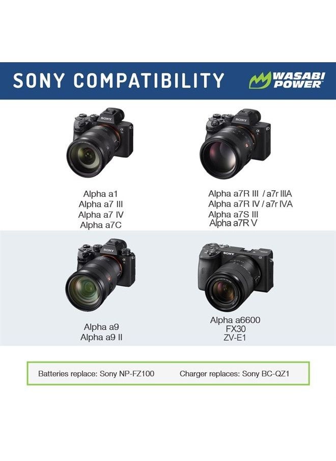 Wasabi Power - Battery Charger for Sony NP-FZ100, BC-QZ1 and Sony FX3, a1, a9, a9 II, a7C, a7R III, a7R IV, a7S III, a7 III, a7 IV, a6600 - Image 1