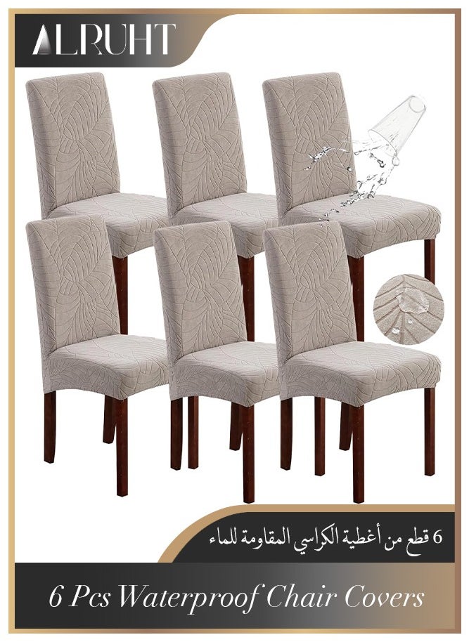 Alruht 6 Pieces Waterproof Chair Covers for Dining Room, Stretch Leaf Jacquard Dining Chair Cover, Removable Washable Chair Protector for Kitchen, Hotel, Restaurant Grey  - Image 1