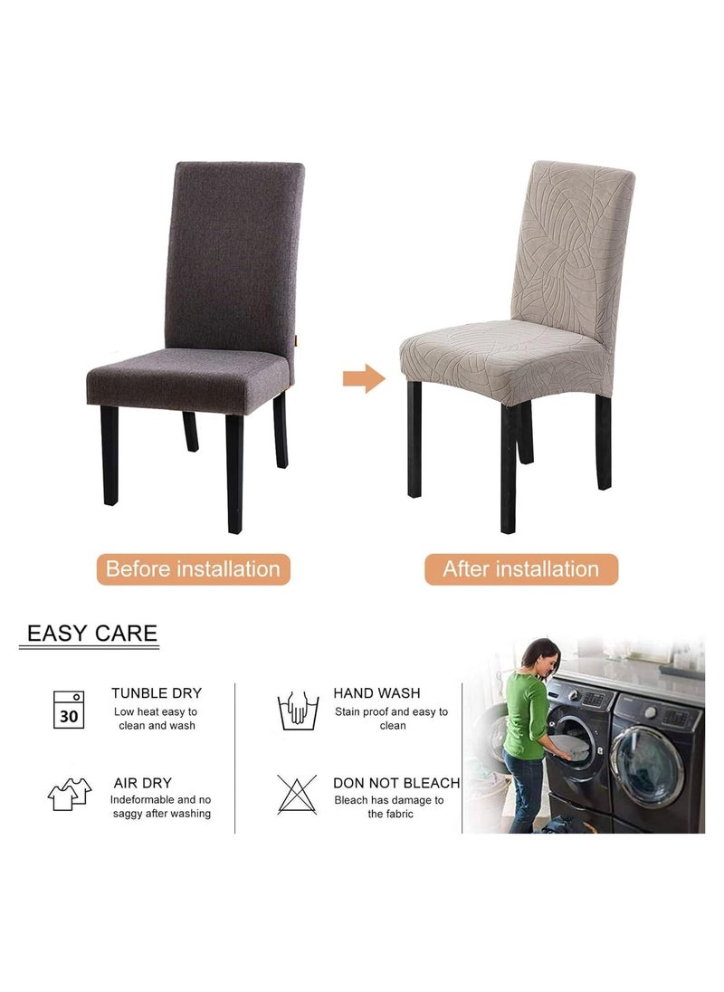 Alruht 6 Pieces Waterproof Chair Covers for Dining Room, Stretch Leaf Jacquard Dining Chair Cover, Removable Washable Chair Protector for Kitchen, Hotel, Restaurant Grey  - Image 3