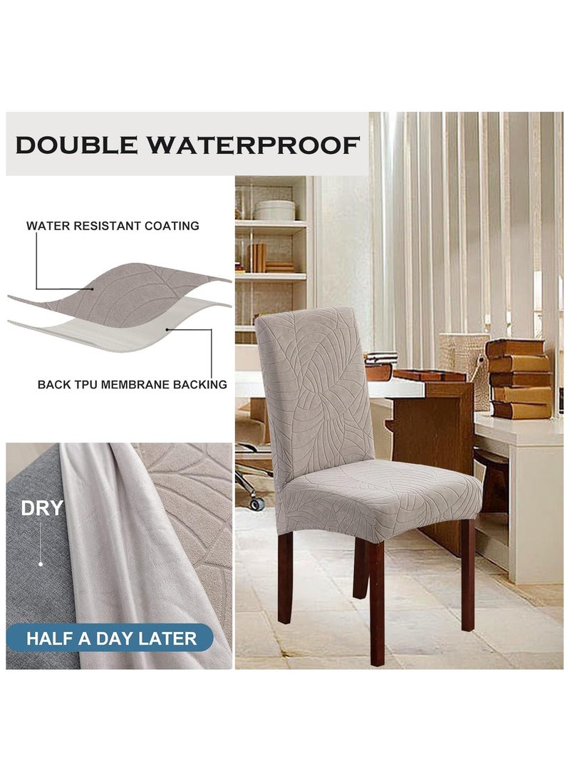 Alruht 6 Pieces Waterproof Chair Covers for Dining Room, Stretch Leaf Jacquard Dining Chair Cover, Removable Washable Chair Protector for Kitchen, Hotel, Restaurant Grey  - Image 5