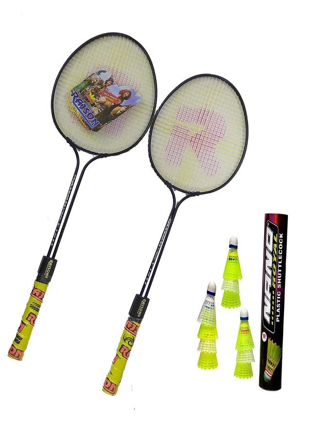 Grès GRS Aluminum Set of 2 Pieces/1 Pair Badminton Racket and 3 Pieces Shuttlecock Combo Pack (Multicolour) - Image 1