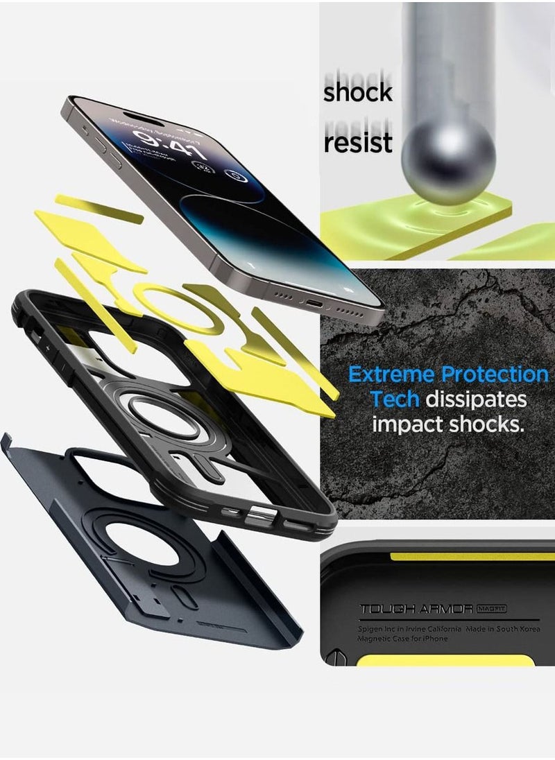 Spigen Tough Armor Magfit for iPhone 14 Pro Case Cover with MagSafe - Metal Slate  - Image 4