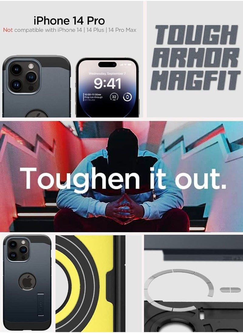 Spigen Tough Armor Magfit for iPhone 14 Pro Case Cover with MagSafe - Metal Slate  - Image 2