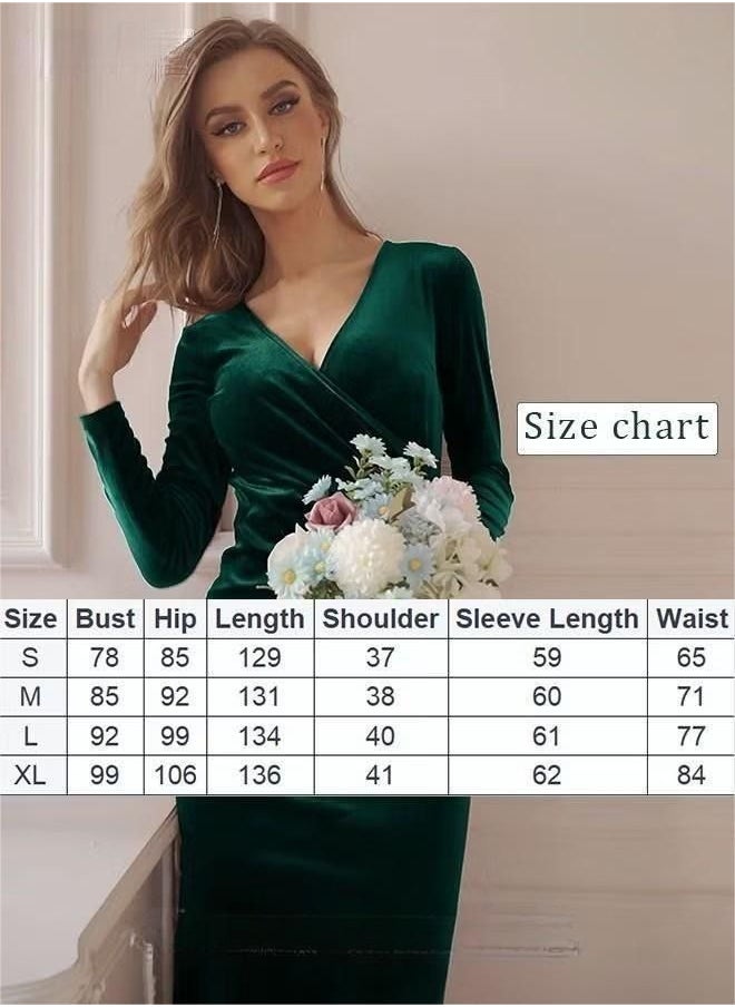 Generic Women's V Neck Velvet Dress Elegant Elastic Skirt Dress Fashion Long Sleeve Fishtail Dress  - Image 5
