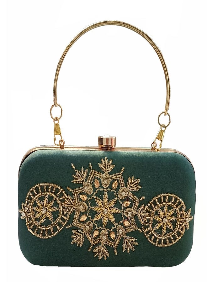 DUCHESS Women Green Hand Embroidered Clutch Purse (7" x 4") - Image 1