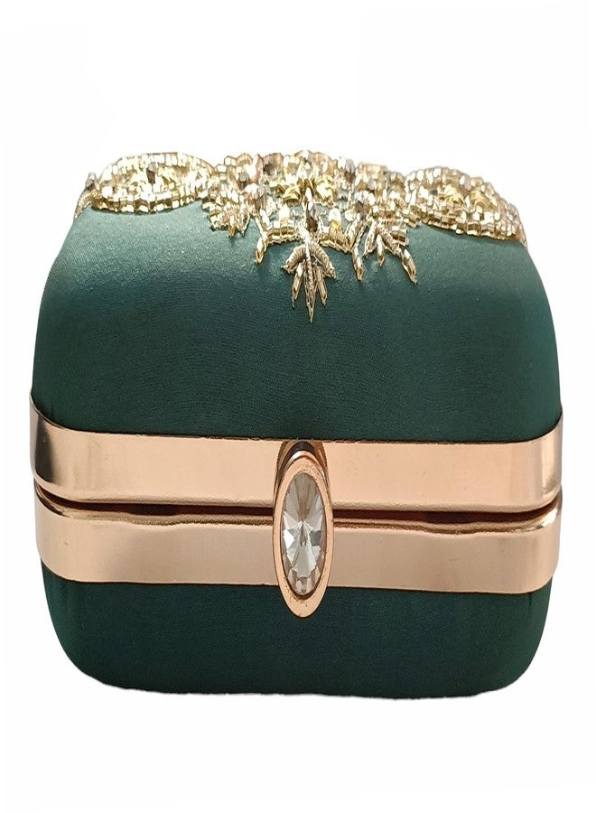 DUCHESS Women Green Hand Embroidered Clutch Purse (7" x 4") - Image 5
