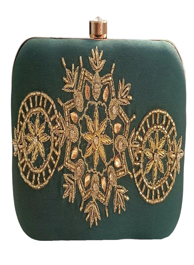 DUCHESS Women Green Hand Embroidered Clutch Purse (7" x 4") - Image 3