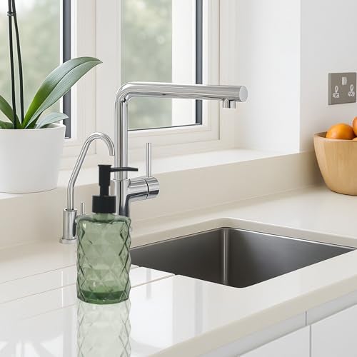 Guokanfly 12Oz Small Glass Soap Dispenser with Black Plastic Pump, Green Refillable Kitchen Countertop Liquid Hand Soap Dispensers with Diamond Design, Crystal Bathroom Lotion Bottle for Dispense Dish Soap - Image 5