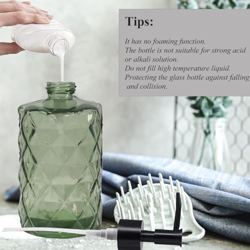 Guokanfly 12Oz Small Glass Soap Dispenser with Black Plastic Pump, Green Refillable Kitchen Countertop Liquid Hand Soap Dispensers with Diamond Design, Crystal Bathroom Lotion Bottle for Dispense Dish Soap - Image 4