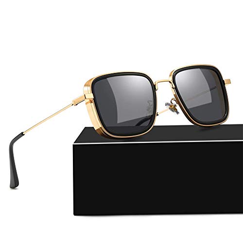 Dervin Unisex Square Non-Polarized Sunglasses Black, Gold Frame Black Lens (Medium)-Pack Of 1 - Image 2