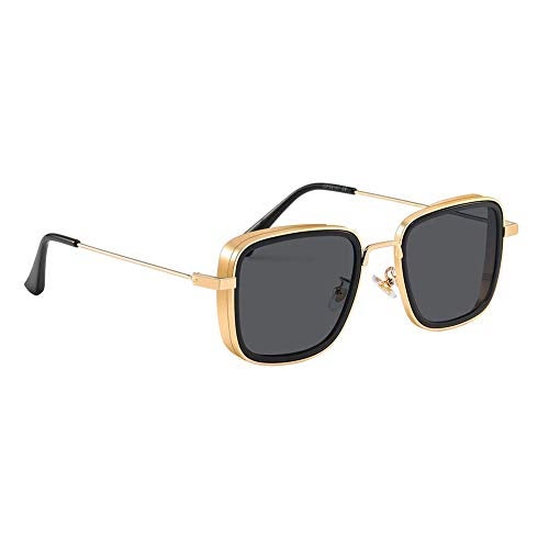 Dervin Unisex Square Non-Polarized Sunglasses Black, Gold Frame Black Lens (Medium)-Pack Of 1 - Image 1