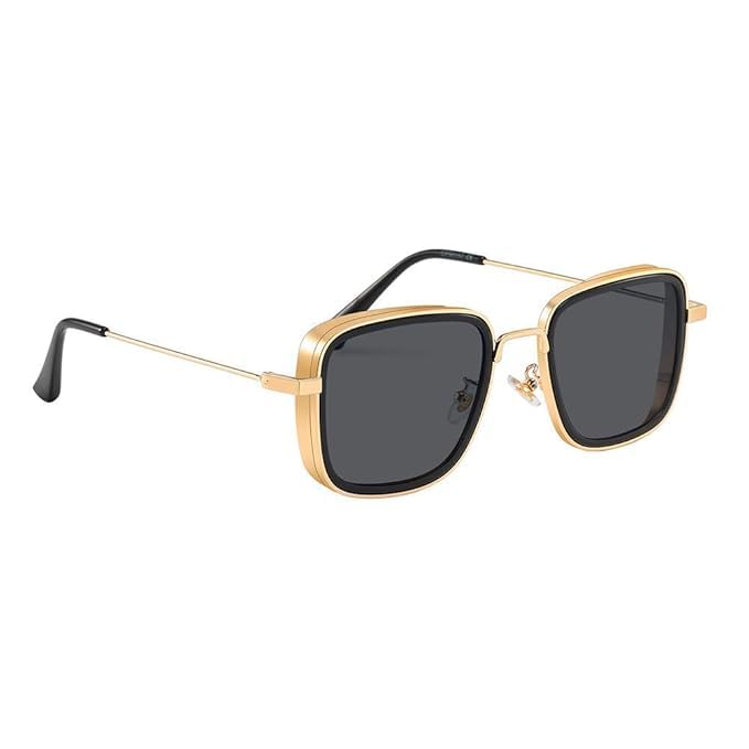 Dervin Unisex Square Non-Polarized Sunglasses Black, Gold Frame Black Lens (Medium)-Pack Of 1 - Image 5