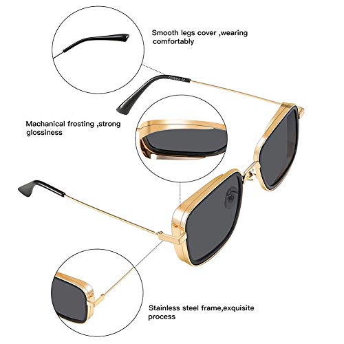 Dervin Unisex Square Non-Polarized Sunglasses Black, Gold Frame Black Lens (Medium)-Pack Of 1 - Image 3