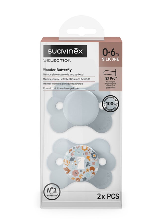 SUAVINEX Sx Pro Ultra Soft Butterfly Shape Baby Pacifier For Babies 0-6 Months With Silicone Nipple Physiological Teat Safe For Baby Pack Of 2 - Blue - Image 2