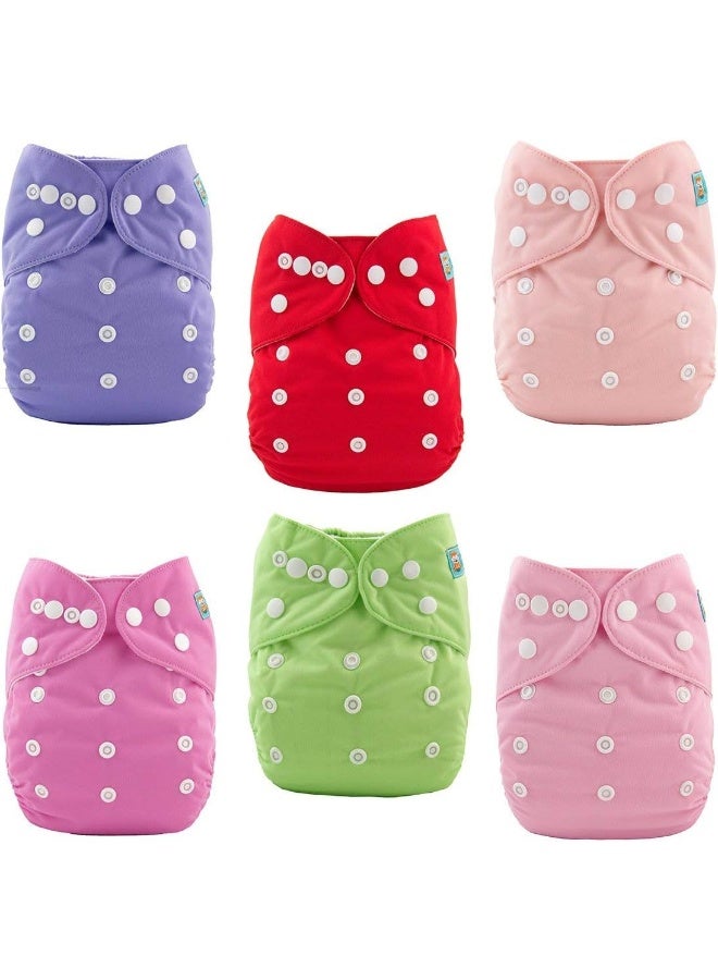 ALVABABY Baby Cloth Diapers 6 Pack with 12 Inserts Adjustable Washable and Reusable Pocket Diapers for Baby Girls - Image 1