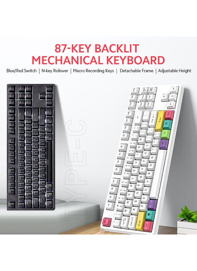 Backlit Mechanical Keyboard N-key Rollover/ Blue Switch/ Macro Recording Keys/ Detachable Frame/ 10 PBT Keycaps Black