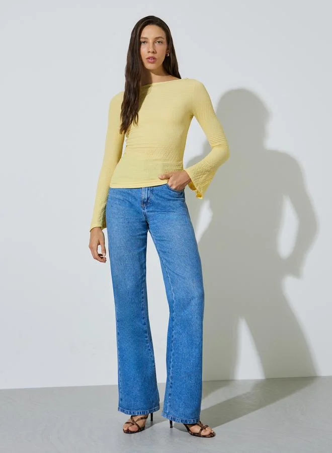 ستايلي Yellow Boat Neck Textured Knit Top