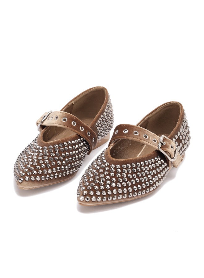 Women's flat shoes adorned with sparkling rhinestones, featuring an elegant design and an adjustable strap. - Image 3
