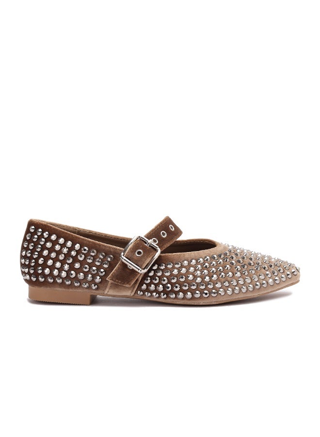 Women's flat shoes adorned with sparkling rhinestones, featuring an elegant design and an adjustable strap. - Image 4