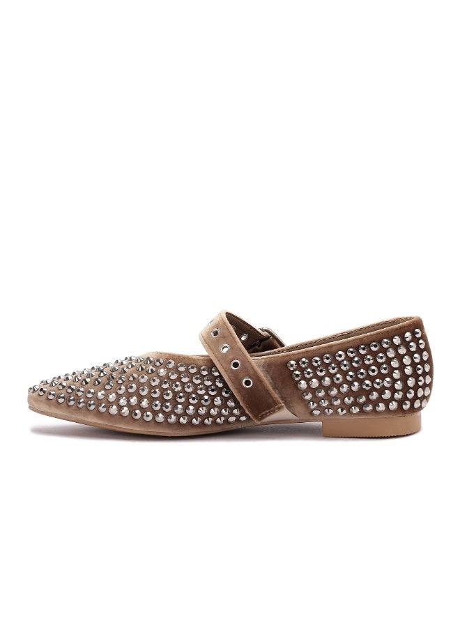 Women's flat shoes adorned with sparkling rhinestones, featuring an elegant design and an adjustable strap. - Image 5
