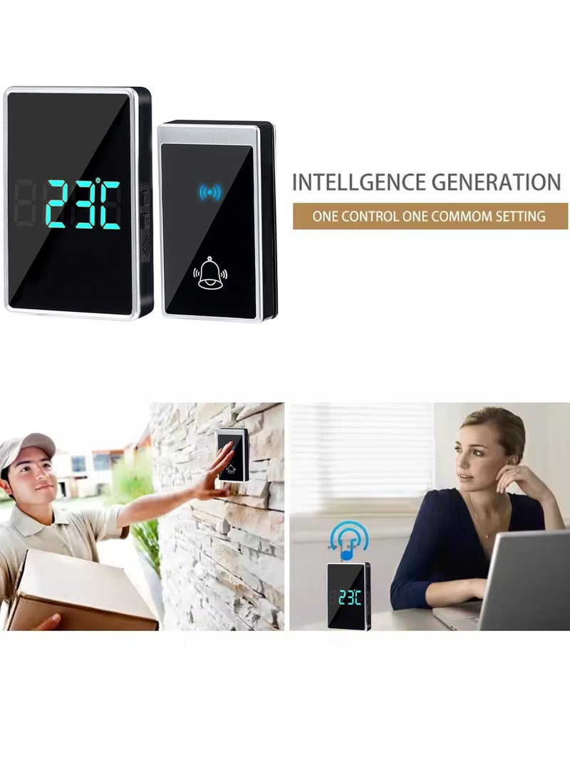 جرس باب لاسلكي مزود بشاشة LED للطقس، ومستوى صوت قابل للتعديل، ومقاوم للماء IP44، واختراق قوي للجدار وسهولة الاقتران - مثالي للمنزل والشقة والمكتب والمستودع وكبار السن وضعاف السمع  - Image 3