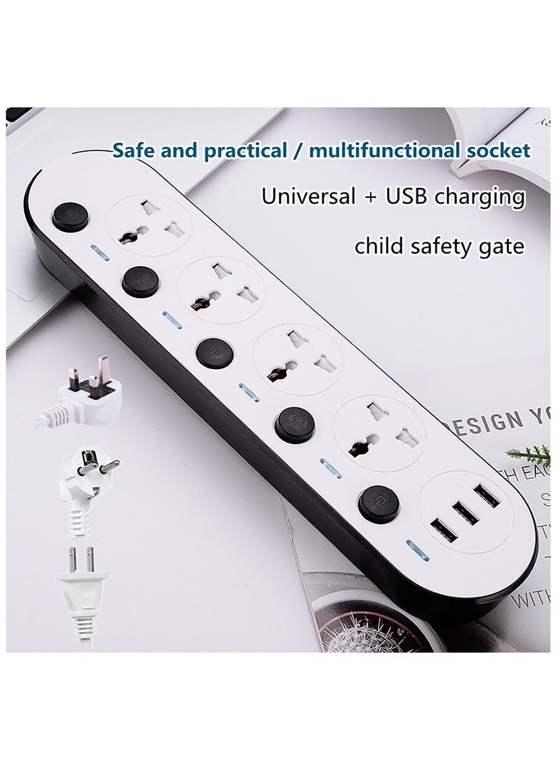 ELONSEY 5 Meter Universal Power Extension Cord with 4 Outlets and 3 USB Ports, Power Strip with Surge Protection, Heavy Duty Universal Extension Lead - White  - Image 2