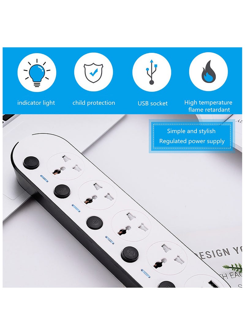 ELONSEY 5 Meter Universal Power Extension Cord with 4 Outlets and 3 USB Ports, Power Strip with Surge Protection, Heavy Duty Universal Extension Lead - White  - Image 4