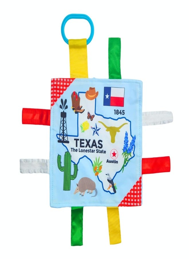 The Learning Lovey Baby Jack & Co 8x8” Learning Lovey Texas State Tag Stroller Toy for Babies - Crinkle Toys for Developing Five Senses - Learn About Capitals - Travel with Baby Jack - BPA Free Clip - Image 1