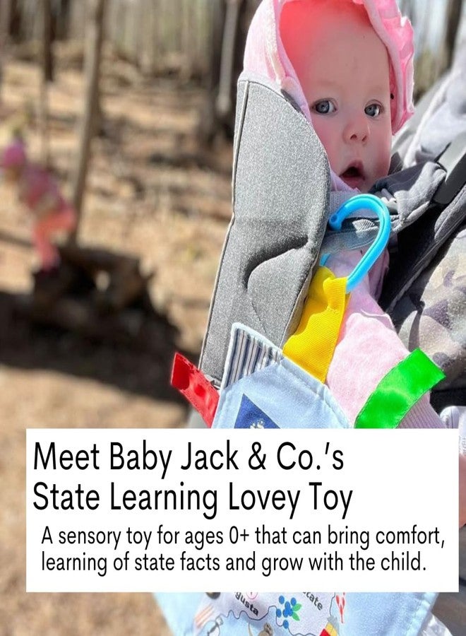 The Learning Lovey Baby Jack & Co 8x8” Learning Lovey Texas State Tag Stroller Toy for Babies - Crinkle Toys for Developing Five Senses - Learn About Capitals - Travel with Baby Jack - BPA Free Clip - Image 2