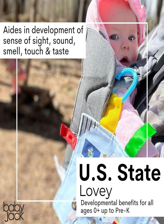 The Learning Lovey Baby Jack & Co 8x8” Learning Lovey Texas State Tag Stroller Toy for Babies - Crinkle Toys for Developing Five Senses - Learn About Capitals - Travel with Baby Jack - BPA Free Clip - Image 3