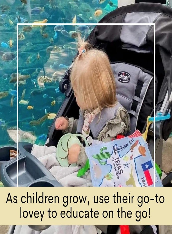 The Learning Lovey Baby Jack & Co 8x8” Learning Lovey Texas State Tag Stroller Toy for Babies - Crinkle Toys for Developing Five Senses - Learn About Capitals - Travel with Baby Jack - BPA Free Clip - Image 5