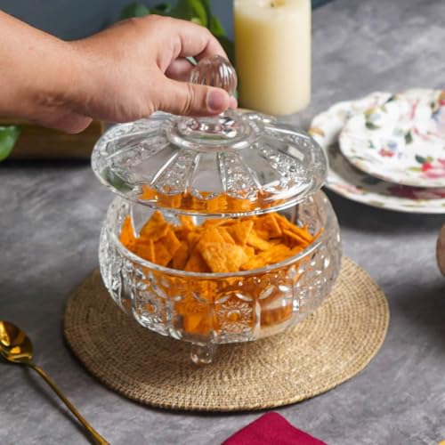 WRINGO premium Glass Candy Dish with Lid, Crystal Candy Jar, Cookie Jar, Decorative Candy Bowl, Jewelry Dish, Covered Candy Jars for Buffet, Kitchen, Home, Office Desk - Image 4