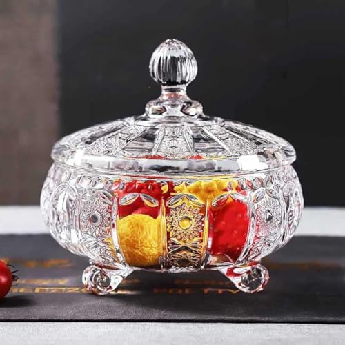 WRINGO premium Glass Candy Dish with Lid, Crystal Candy Jar, Cookie Jar, Decorative Candy Bowl, Jewelry Dish, Covered Candy Jars for Buffet, Kitchen, Home, Office Desk - Image 1