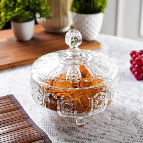 WRINGO premium Glass Candy Dish with Lid, Crystal Candy Jar, Cookie Jar, Decorative Candy Bowl, Jewelry Dish, Covered Candy Jars for Buffet, Kitchen, Home, Office Desk - Image 3