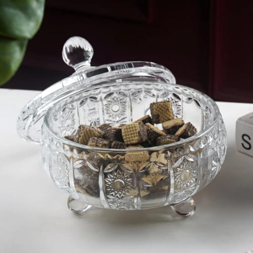 WRINGO premium Glass Candy Dish with Lid, Crystal Candy Jar, Cookie Jar, Decorative Candy Bowl, Jewelry Dish, Covered Candy Jars for Buffet, Kitchen, Home, Office Desk - Image 5
