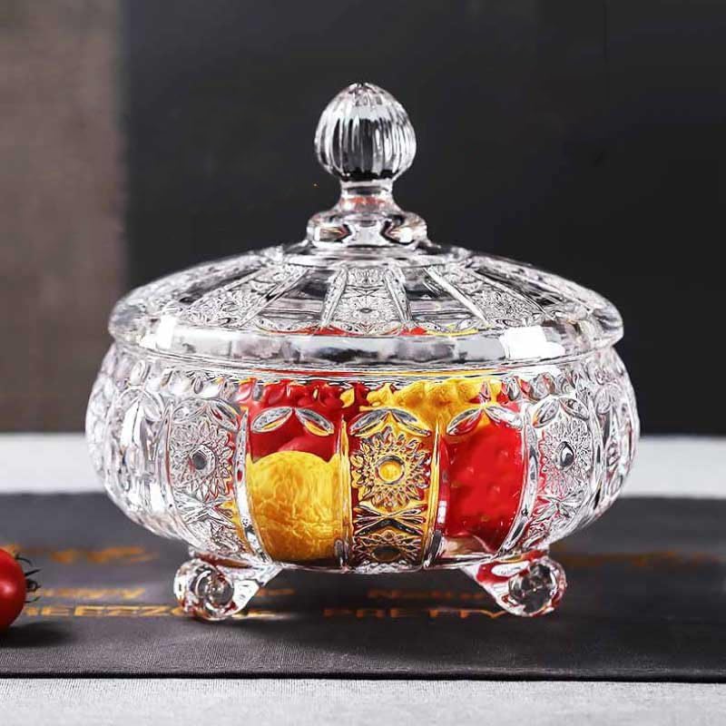 WRINGO premium Glass Candy Dish with Lid, Crystal Candy Jar, Cookie Jar, Decorative Candy Bowl, Jewelry Dish, Covered Candy Jars for Buffet, Kitchen, Home, Office Desk - Image 2